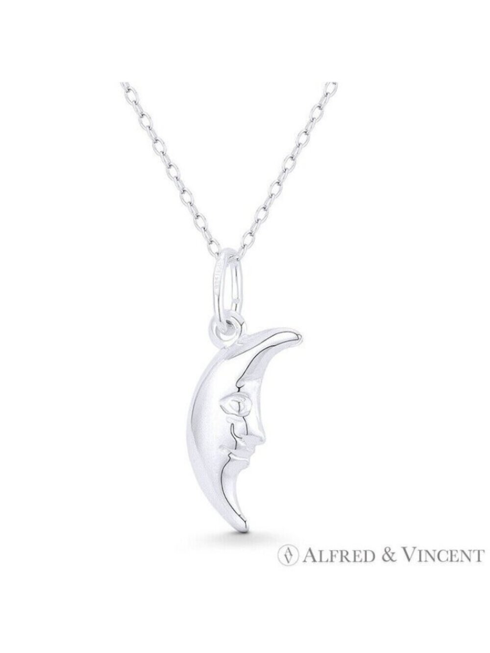 Crescent / Quarter Moon Celestial Charm 3D Pendant in .925 Sterling Silver
